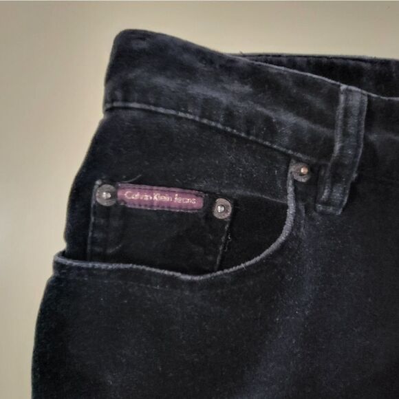 Calvin Klein Black Velvet High Waisted Boot Leg Jeans - Picture 11 of 16